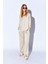 Bej Saten Palozzo Kesim Beli Lastikli Kadın Pantalon EE10009594 2