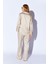 Bej Saten Palozzo Kesim Beli Lastikli Kadın Pantalon EE10009594 5