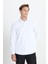 Slim Fit Dar Kesim Klasik Yaka Armürlü Beyaz Gömlek 3
