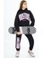 Siyah Boston Yazılı Kapüşonlu Kız Çocuk Eşofman Takımı 19757 4