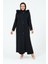 Çakıl Kadın Büyük Beden Astarlı Tesettür Kapüşonlu Düğmeli Kaşe Manto 2