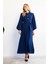 Balon Kol Düğmeli Abaya Elbise - Indigo 1