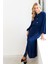Balon Kol Düğmeli Abaya Elbise - Indigo 2