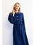 Balon Kol Düğmeli Abaya Elbise - Indigo 5