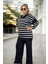 Önden Yarım Fermuarlı Çizgili Desenli % 100 Akrilik Kumaş Büyük Beden Alt Üst Takım 2
