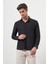 Erkek Siyah Trend Slim Fit Italyan Yaka Gömlek 3