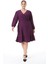 Kadın Mor Kruvaze Yaka Balon Kol Büyük Beden Esnek Elbise 1
