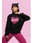 Oversize Simli Görünümlü Kalp Içinde Barbie Yazılı Kapüşonlu Sweatshirt Kadın Barbie Baskılı Hoodie 2