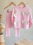 Kız Çocuk Pembe Fiyonklu Pamuklu Sweatshirt Tayt Alt-Üst Takım 2