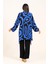 Saks Mavi Siyah Desenli Balon Kol Püskül Bağcıklı Cepli Tunik Pantolon Ikili Takım 4