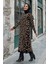 Leopar Desenli Triko Elbise 18193 Siyah-Taba 3