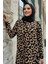 Leopar Desenli Triko Elbise 18193 Siyah-Taba 4