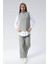Dik Yaka Kolsuz Pantolon Bluz Adriana Triko Takım S - Mint 1