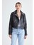 Fermuarlı Suni Deri Crop Biker Ceket 5