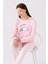 Yuvarlak Yaka Kedi Baskılı Pembe Uzun Kol Pijama Takımı 1