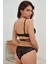 Kadın Deri Görünümlü Balenli Destekli Dolgulu Askıları Çıkabilen Fermuarlı Dantelli Büstiyer Sütyen ve Slip Takım (4818) 2