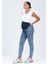 Hamile Esnek Karın Bantlı Mom Fit Kot Pantolon Mavi 4