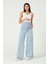 Hamile Esnek Karın Bantlı Beli Ayarlanabilir Geniş Paça Kot Pantolon Mavi 1