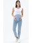 Hamile Esnek Karın Bantlı Mom Fit Kot Pantolon Taş Mavi 3