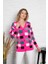 Kare Desenli Oversize Triko Hırka 1905 4