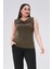 Degaje Yaka Sandy Büyük Beden Kadın Basic Bluz 4 Mevsim Rahat Kullanım Şık Atlet-Haki 1