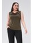 Degaje Yaka Sandy Büyük Beden Kadın Basic Bluz 4 Mevsim Rahat Kullanım Şık Atlet-Haki 4