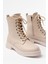 Bej Galata Düz Topuklu Bağcıklı Fermuarlı Günlük Kadın Bot 5