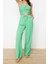 Kadın Moda Şık Regular Uzun Boy Uzun Kollu Yeşil Dokuma Bluz Pantolon Takım 1