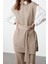 Kadın Moda Şık Geniş Paça Kolsuz Kuşaklı Pirinç Örgü Süveter-Pantolon Triko Alt-Üst Takım 3