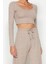 Kadın Moda Şık Geniş Paça Uzun Boy Uzun Kollu Yumoş Crop ve Geniş Paça Örme Alt Üst Takım 4