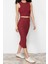 Kadın Moda Şık Regular Boy Dokulu Sıfır Kol Maxi Örme Bluz Etek Alt-Üst Takım TWOSS24AU00014 2