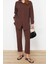 Kadın Moda Şık Boru Paça Uzun Boy Uzun Kollu Modal Kumaş Dokuma Alt Üst Gömlek Pantolon Takım 1