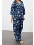 Kadın Moda Şık Regular Uzun Boy Uzun Kollu Balık Desenli Dokuma Pamuklu Bluz Pantolon Takım 2