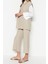 Tarz Kadın Yüksek Bel Ceket Yaka Krem Içten Bağlamalı Keten Görünümlü Kimono-Pantolon Takım 2