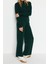 Tarz Kadın Modern Moda Normal Bel Boru Paça Dik Yaka Crop Parmak Detaylı Triko Alt-Üst Takım 1