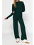 Tarz Kadın Modern Moda Normal Bel Boru Paça Dik Yaka Crop Parmak Detaylı Triko Alt-Üst Takım 2