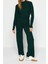 Tarz Kadın Modern Moda Normal Bel Boru Paça Dik Yaka Crop Parmak Detaylı Triko Alt-Üst Takım 4