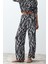 Tarz Kadın Modern Moda Normal Bel Boru Paça Degaje Yaka Zebra Desenli Dokuma Gömlek-Pantolon Takım 1