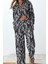 Tarz Kadın Modern Moda Normal Bel Boru Paça Degaje Yaka Zebra Desenli Dokuma Gömlek-Pantolon Takım 2