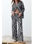 Tarz Kadın Modern Moda Normal Bel Boru Paça Degaje Yaka Zebra Desenli Dokuma Gömlek-Pantolon Takım 5