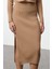 Tarz Kadın Modern Moda Yüksek Bel Geniş Paça Bisiklet Yaka Crop Basic Etekli Triko Alt-Üst Takım 4