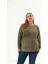 Büyük Beden Cep Detay Parça Boya Sweatshirt Haki 5