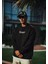 Oversize Bisiklet Yaka Baskılı Sweatshirt - Siyah 1
