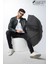 Siyah Gri Ekose Unisex Yarasa Tip Kırılmaz Şemsiye M21MAR077R002 1