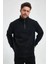 Oversize Yarım Farmuarlı Yakalı Basic Sweatshirt - Siyah 1