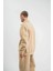 Unisex Double Oversize Patlı Yaka Sweatshirt - Bej 2