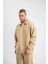 Unisex Double Oversize Patlı Yaka Sweatshirt - Bej 4
