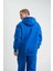 Unisex Double Oversize Kapşonlu Basic Sweatshirt - Mavi 5