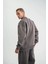 Unisex Uzun Kol Bisiklet Yaka Yıkamalı Sweatshirt - Füme 4