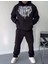 Uzun Kol Kapşonlu Baskılı Sweatshirt - Siyah 4